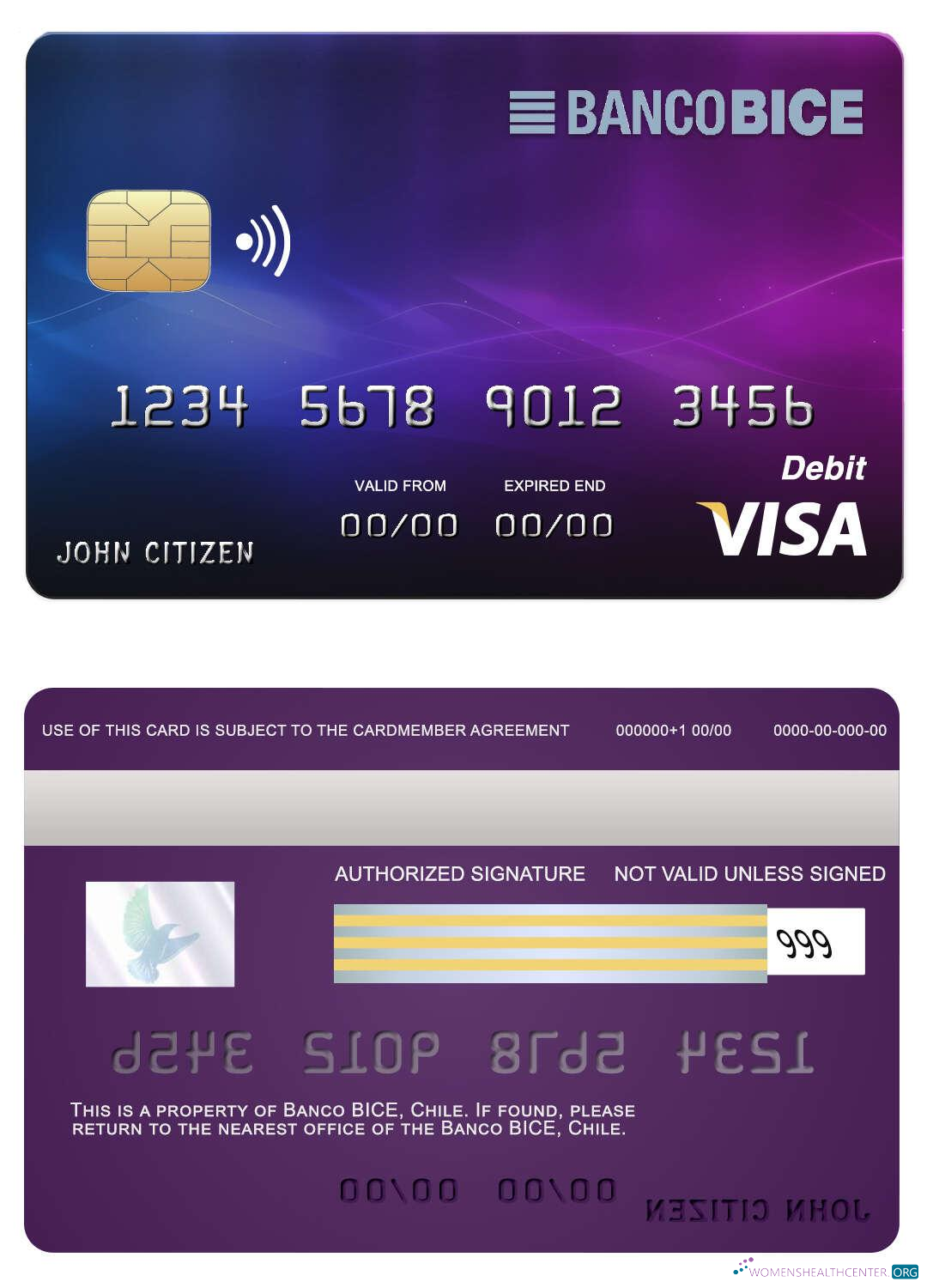 Download Chile BICE bank visa card Photoshop template